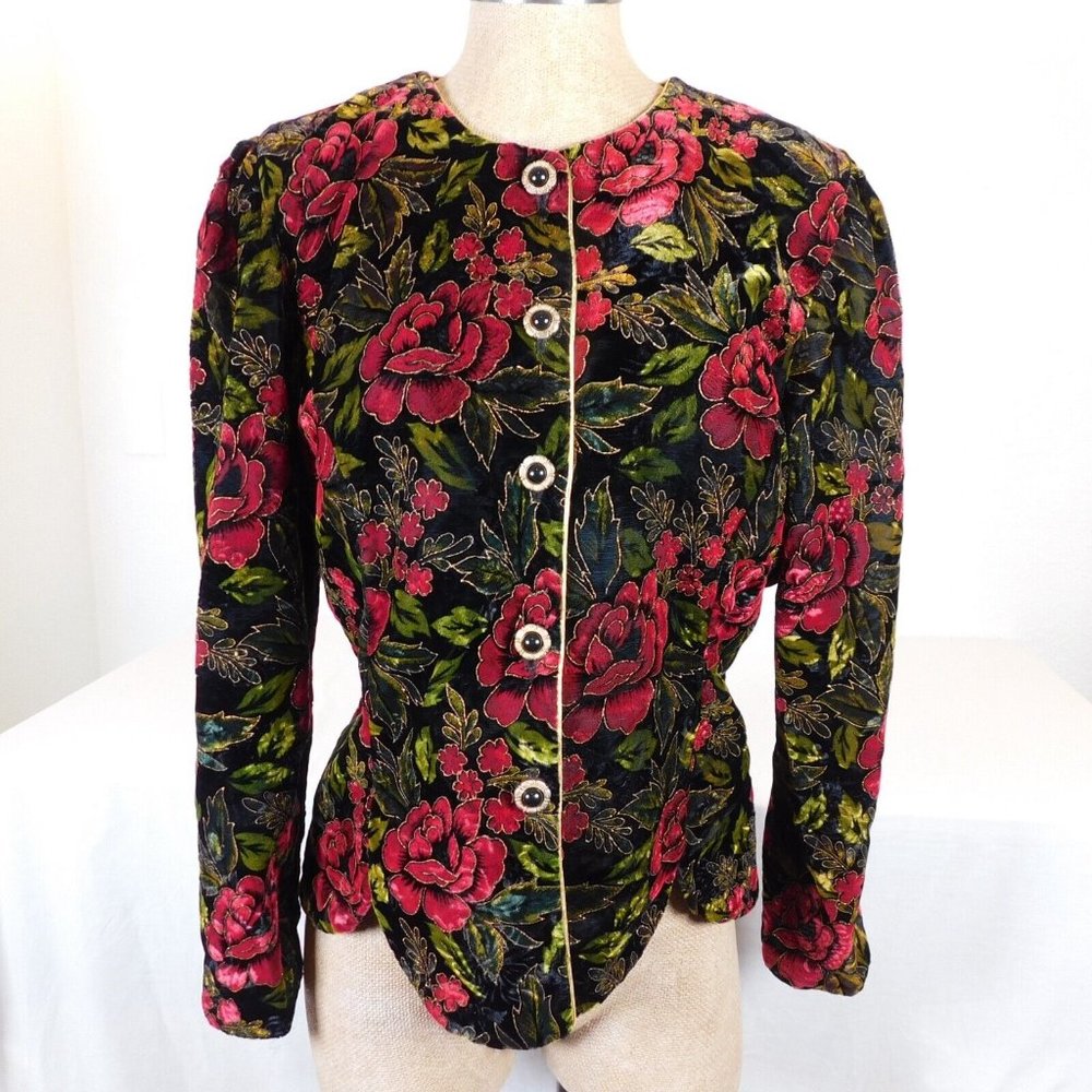 Women’s Jacket Size 16 Missy Vintage 90s R&K Evening Multicolor Sparkly Floral